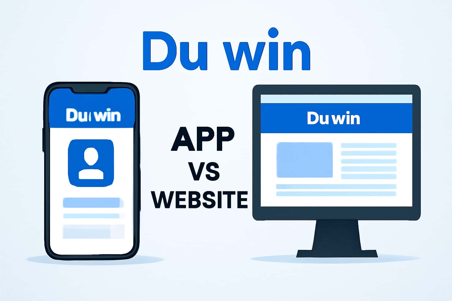 Informational scene comparing the Du win app and website.