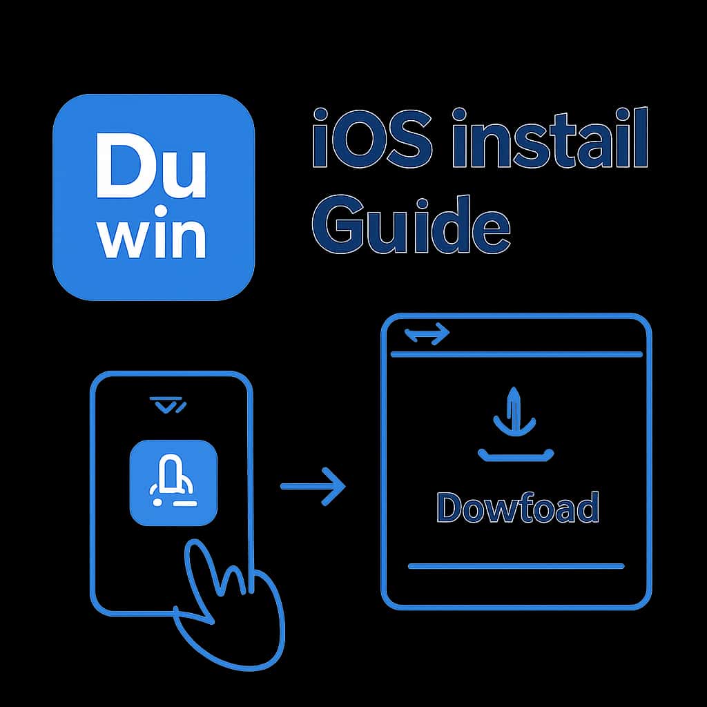 An educational diagram on the iOS installation steps for the Du win app.